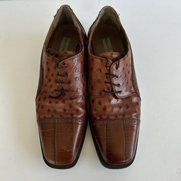 Stacy Adams Genuine Leather Ostrich/Alligator Oxfords Men's Size‎ Size 10M Brown - Picture 6 of 16